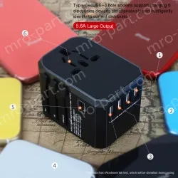 Hot sale 4USB +1 Type C travel adapter plus KRUSB-WLG3308B